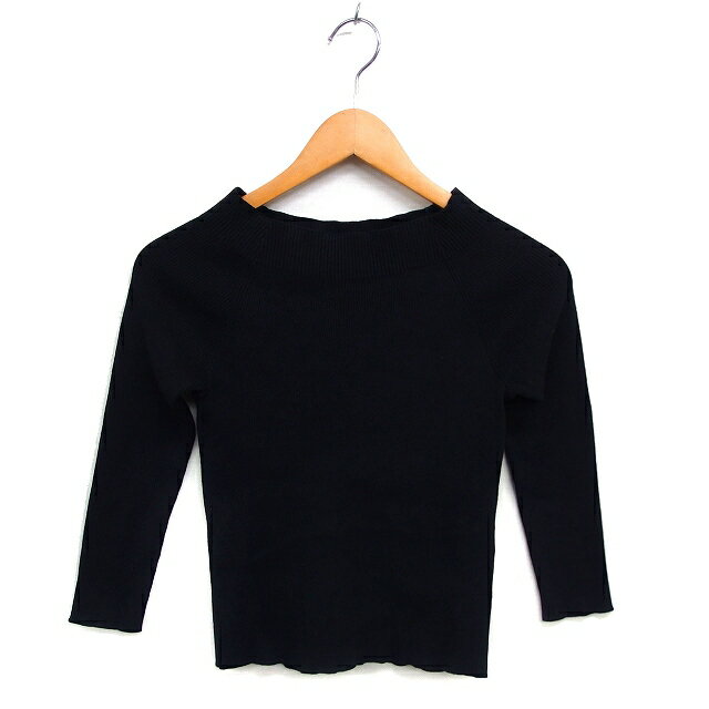 【中古】ジャスグリッティー JUSGLITTY ニット リブ ラグランスリーブ カットソー クロップド 七分袖 2 黒 ブラック /NT24 レディース 【ベクトル 古着】 250213(4)