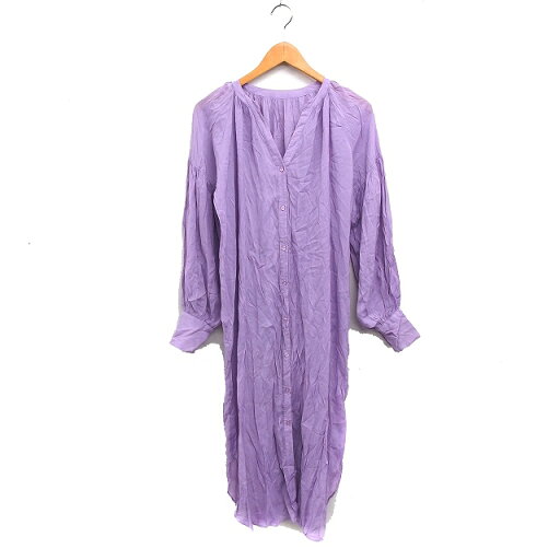 【中古】センスオブプレイス バイ アーバンリサーチ Sense of Place by Urban Research シャツワンピース 長袖 ロング丈 ギャザー 無地 One ラベンダー 薄紫 /FT21 レディース 【ベクトル 古着】 250217