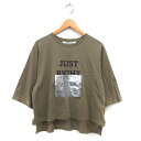 【中古】イェッカヴェッカ YECCA VECCA Editt by バックロング プリント カットソー Tシャツ ゆったり 英字 スリット 七分袖 F カーキ /NT12 レディース 【ベクトル 古着】 250214(4)