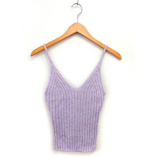 【中古】未使用品 ロキシー ROXY タグ付き ニット キャミソール リブ ショート コットン 綿 S 紫 パー..