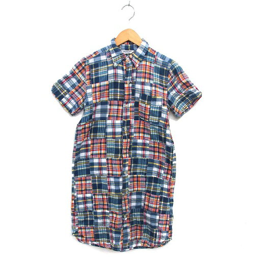 【中古】ビームスボーイ BEAMS BOY ボタンダウン シャツワンピース Iライン ひざ丈 チェック コットン 綿 半袖 紺 ネイビー /NT32 レディース 【ベクトル 古着】 250224 【中古】ビームスボーイ BEAMS BOY ボタンダウン シャツワンピース Iライン ひざ丈 チェック コットン 綿 半袖 紺 ネイビー /NT32 レディース 【ベクトル 古着】 250224