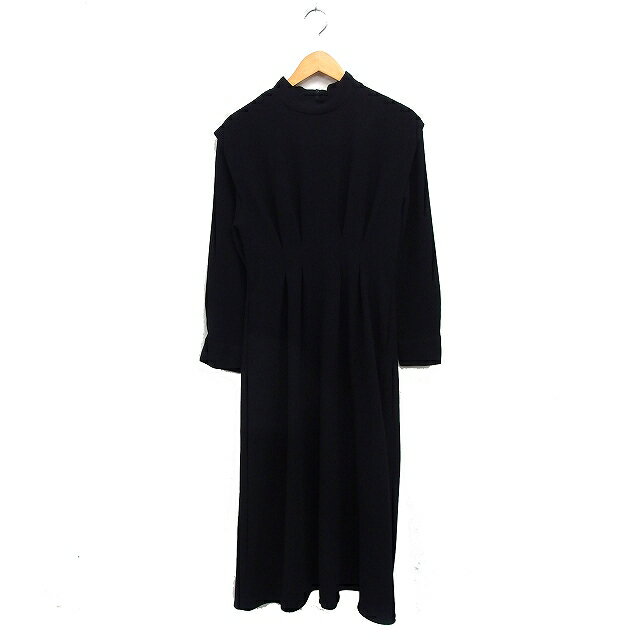 【中古】ザラ ZARA タック フレア ワンピース 長袖 ロング ハイネック 無地 S ブラック 黒 /FT25 レディース 【ベクトル 古着】 250221