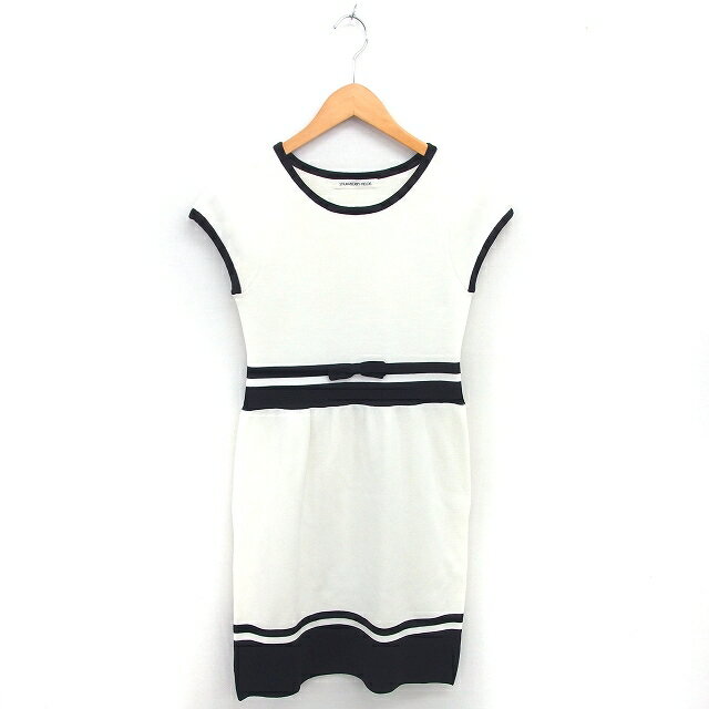 【中古】ストロベリーフィールズ STRAWBERRY-FIELDS ワンピース ロング リボン ボートネック プルオーバー 半袖 アイボリー ブラック /TT レディース 【ベクトル 古着】 250226