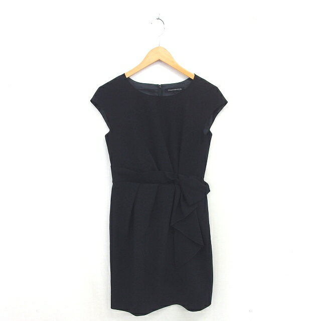 【中古】ストロベリーフィールズ STRAWBERRY-FIELDS ワンピース ロング タック プルオーバー ボートネック フレンチスリーブ 半袖 黒 ブラック /TT レディース 【ベクトル 古着】 250226