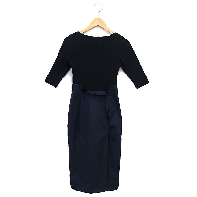 【中古】ラウンジドレス ガリャルダガランテ Loungedress GALLARDAGALANTE タイト ワンピース ロング ニット 切替 フロントクロス 七分袖 S 黒 ブラック /NT31 レディース 【ベクトル 古着】 250228