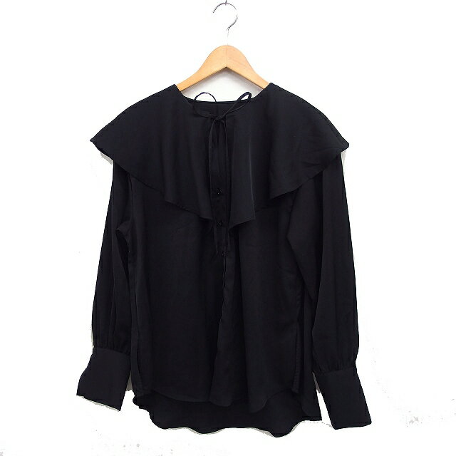 【中古】リエディ Re:EDITビッグカラー ケープカラー シャツ ブラウス 長袖 無地 L ブラック 黒 /FT44 レディース 【ベクトル 古着】 250228