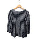 【中古】グリーンレーベルリラクシング ユナイテッドアローズ green label relaxing ピンタック ボーダー ブラウス カットソー リボン コットン混 長袖 グレー /NT3 レディース 【ベクトル 古着】 250303(4)