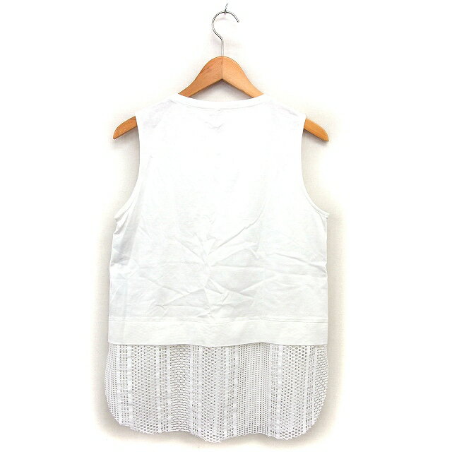 【中古】未使用品 アルタモーダフェリーニ alta moda Fellini タグ付き チュニック カットソー メッシュ ボートネック コットン 綿 透け感 ノースリーブ F 白 ホワイト /NT21 レディース 【ベクトル 古着】 250312