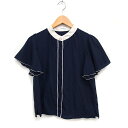 【中古】ナチュラルクチュール natural couture フレアスリーブ シャツ ブラウス 配色 バンドカラー F ネイビー 紺 /FT19 レディース 【ベクトル 古着】 250313(4)