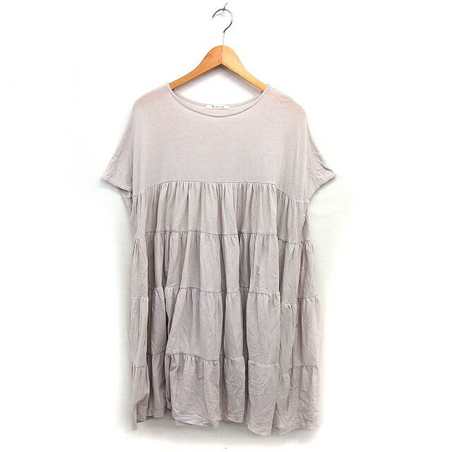 【中古】ピュアルセシン pual ce cin ティアード ゆったり ワンピース フレア ひざ丈 コットン 綿 ボートネック 半袖 アイボリー /NT19 レディース 【ベクトル 古着】 250314