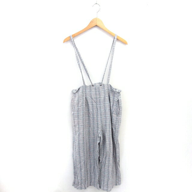 【中古】ダブルクローゼット w closet サロペット ワイド パンツ チェック ロング リネン グレー F /TT レディース 【ベクトル 古着】 250320
