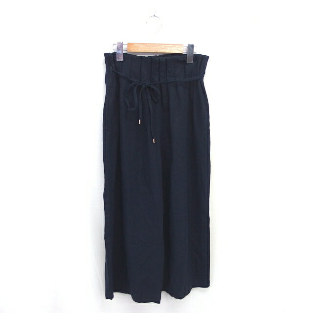 【中古】イッカ ikka ワイド パンツ リネン 腰ひも ハイウエスト 薄手 L ネイビー 紺 /TT レディース ..