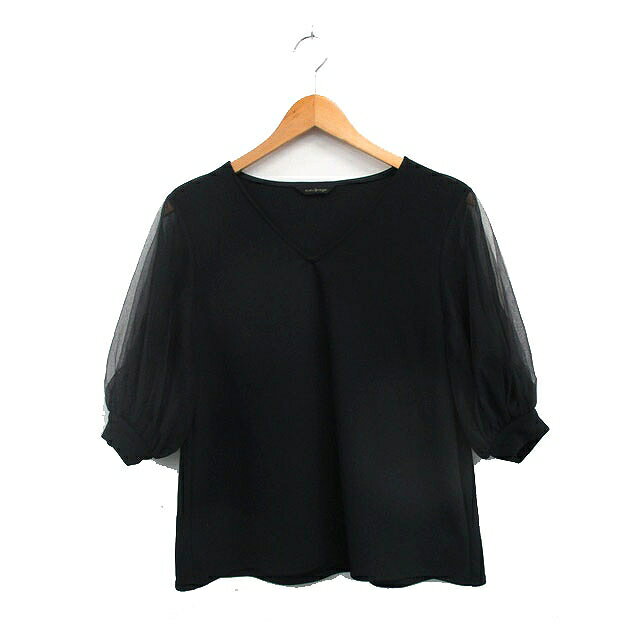 【中古】ミミ&ロジャー mimi&roger カットソー Tシャツ 七分袖 チュール袖 Vネック シンプル F ブラッ..
