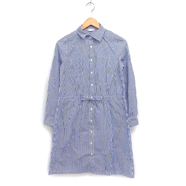 【中古】ロペピクニック ROPE Picnic ストライプ シャツ ワンピース 長袖 ロング ドローストリング 綿 38 ブルー 青 /FT4 レディース 【ベクトル 古着】 250328