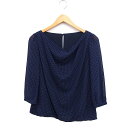 【中古】ミッシェルクラン MICHEL KLEIN 柄 ドレープネック ブラウス 7分袖 シフォン 38 ネイビー 紺 /FT4 レディース 【ベクトル 古着】 250409(4)