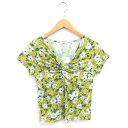【中古】マリクレール MARIE CLAIRE fourm カットソー Tシャツ Vネック 花柄 ドレープ 半袖 L 黄緑 ライトグリーン /TT レディース 【ベクトル 古着】 250407(4)