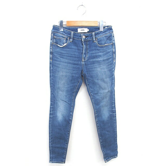 【中古】アズールバイマウジー AZUL by moussy デニム ジーンズ スキニー ウォッシュ加工 パンツ ジップフライ M ブルー 青 /TT レディース 【ベクトル 古着】 250410