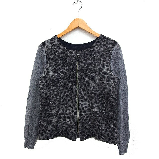 【中古】ケーティー キヨコ タカセ K.T KIYOKO TAKASE ニット ジップアップ カーディガン ヒョウ柄 無地 ウール 9 グレー 灰 /FT49 レディース 【ベクトル 古着】 250410