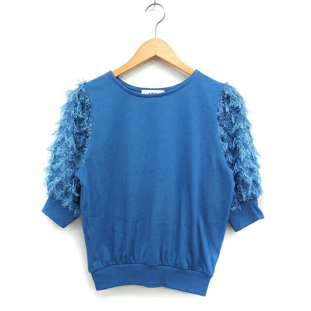 【中古】アズールバイマウジー AZUL by moussy 袖フェザー 5分袖 カットソー 丸首 無地 F ブルー 青 /FT28 レディース 【ベクトル 古着】 250416