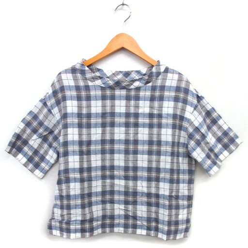 【中古】ヒューマンウーマン HUMAN WOMAN チェック ブラウス リネン スリット ボートネック ワイド 七分袖 M グレー /NT10 レディース 【ベクトル 古着】 250418 【中古】ヒューマンウーマン HUMAN WOMAN チェック ブラウス リネン スリット ボートネック ワイド 七分袖 M グレー /NT10 レディース 【ベクトル 古着】 250418