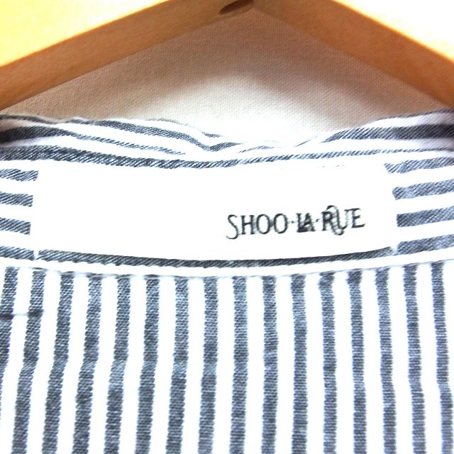 【中古】シューラルー SHOO・LA・RUE ストライプ チュニック フレンチスリーブ スキッパーカラー コットン 綿 L グレー 灰 /FT32 レディース 【ベクトル 古着】 250421