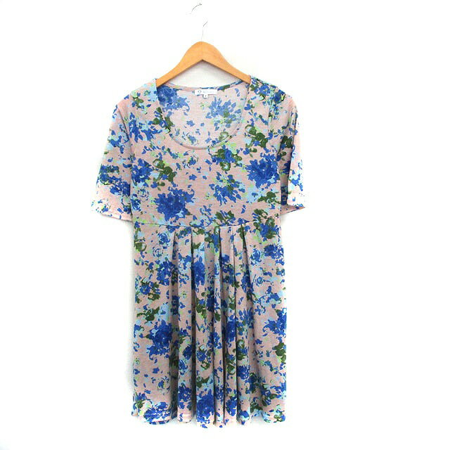 【中古】タケオキクチ ミクスパイス TK MIXPICE ワンピース 半袖 ミニ 花柄 F ベージュ /KT14 レディー..