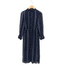 【中古】ヘザー Heather シャツワンピース フレア ロング シフォン レース 花柄 ゆったり 透け感 長袖 F 紺 ネイビー /NT35 レディース 【ベ...