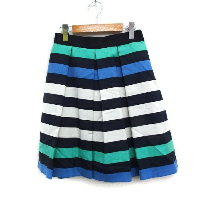 【中古】ボディードレッシング BODY DRESSING 配色 ボーダー ボックスプリーツ スカート ミニ シルク 36 ネイビー 紺 オフホワイト 白 /FT41 レディース 【ベクトル 古着】 250522