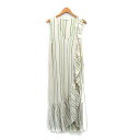 【中古】ザラ ZARA ジャンパースカート ロング フリル コットン ストライプ M アイボリー 白 /KT32 レディース 【ベクトル 古着】 250523
