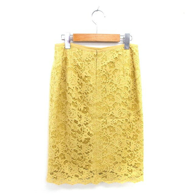 【中古】ユナイテッドアローズ UNITED ARROWS TOKYO タイト レース スカート ひざ丈 薄手 バックジップ 38 黄 イエロー /TT18 レディース 【ベクトル 古着】 250528