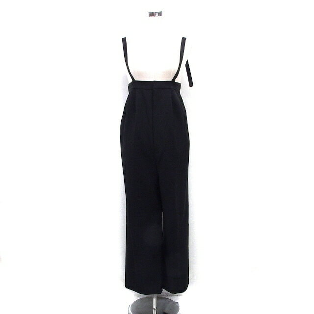 【中古】カリテ qualite サロペット ワイド ハイライズ タック 無地 ジップフライ ゆったり 36 黒 ブラック /NT18 レディース 【ベクトル 古着】 250602