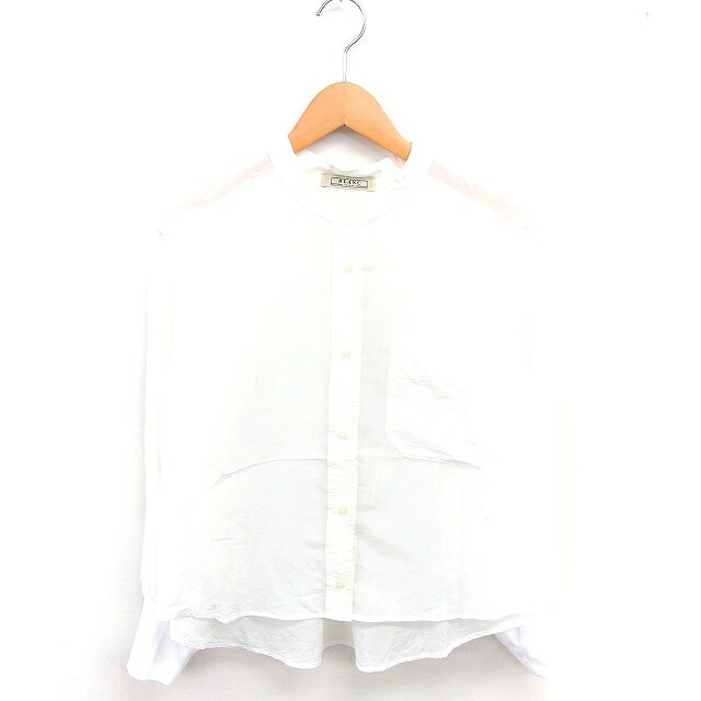 【中古】ブランバスク blanc basque シャツ ブラウス バンドカラー シアー シルク混 リブ袖 長袖 38 アイボリー /TT17 【ベクトル 古着】 250609(4)