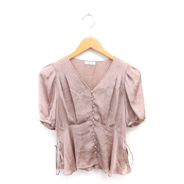 【中古】フレイアイディー FRAY I.D シャツ ブラウス ノーカラー ペチコート リボン 半袖 0 モカ 茶 /T..