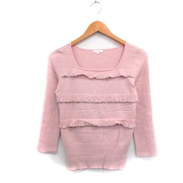 【中古】トゥービーシック TO BE CHIC リブ ニット セーター 七分袖 ティアード フリル スクエアネック 2 ピンク /KT2 レディース 【ベクトル 古着】 250605