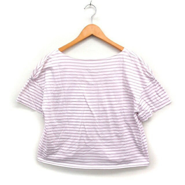 【中古】ジルスチュアート JILL STUART ボーダー柄 カットソー Tシャツ 半袖 ボートネック Vバック コットン 綿 F ホワイト 白 ピンク /FT17 レディース 【ベクトル 古着】 250605