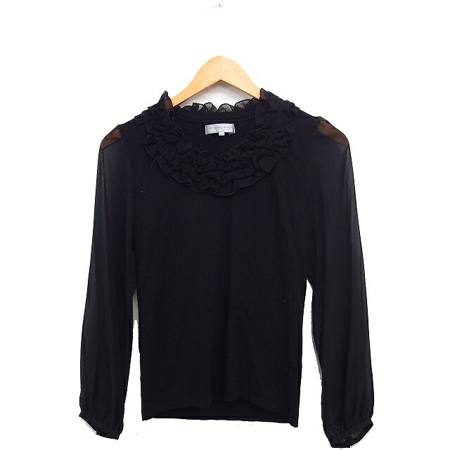 【中古】エムプルミエ M-Premier 切替 リブ ニット セーター 長袖 フリルネック シフォン袖 無地 36 ブ..