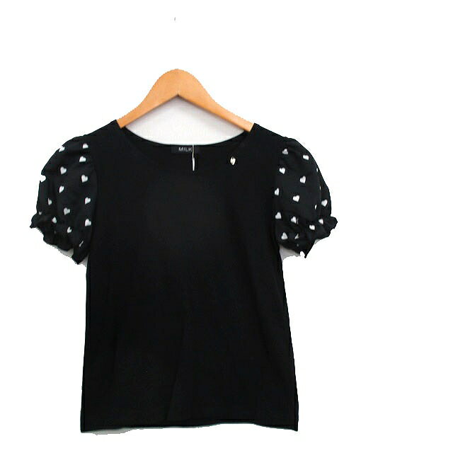 【中古】未使用品 ミルク MILK タグ付き Tシャツ カットソー 半袖 ハート柄 コットン F ブラック 黒 /KT28 レディース 【ベクトル 古着】 250607