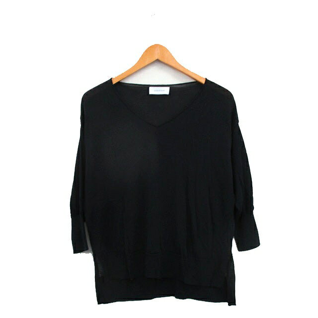 【中古】アダムエロペ Adam et Rope' カットソー Tシャツ 七分袖 Vネック シンプル F ブラック 黒 /KT32 レディース 【ベクトル 古着】 250607