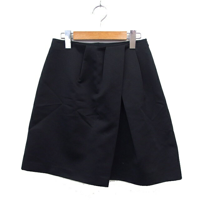 【中古】ストロベリーフィールズ STRAWBERRY-FIELDS タック フレア スカート ひざ丈 サイドジップ 無地 2 黒 ブラック /NT12 レディース 【ベクトル 古着】 250618