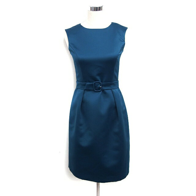 【中古】未使用品 ストロベリーフィールズ STRAWBERRY-FIELDS grace タグ付き フォーマル ワンピース タック フレア ノースリーブ ロング 無地 光沢 ベルト 2 グリーン系 /FT17 レディース 【ベクトル 古着】 250613