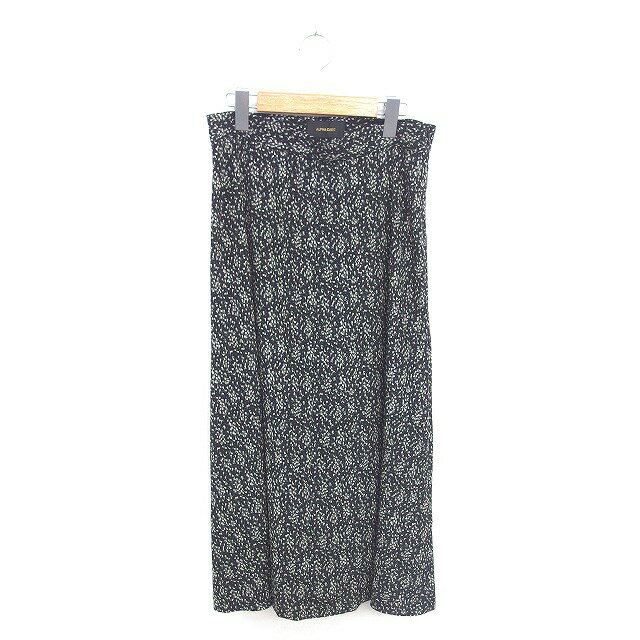 【中古】アルファキュービック ALPHA CUBIC フレア スカート ロング 花柄 薄手 サイドジップ 64-89 ブラック ベージュ 黒 薄茶 /TT15 レディース 【ベクトル 古着】 250620