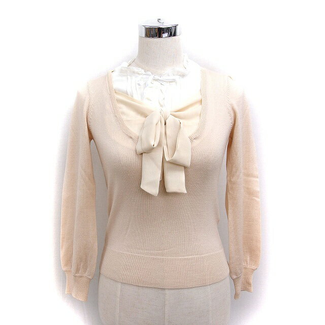 【中古】エフデ ef-de レイヤード風 ニット セーター ブラウス 長袖 無地 ウール 9 ベージュ /FT1 レディース 【ベクトル 古着】 250716