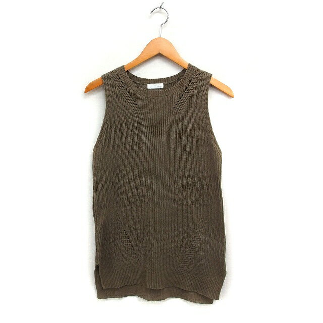 【中古】インデックス INDEX ニット ベスト ノースリーブ 丸首 無地 アクリル M カーキ /FT36 レディース 【ベクトル 古着】 251204