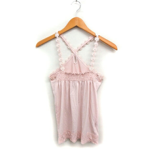 【中古】ノエラ Noela 花モチーフ キャミソール シャーリング クロスバック F ピンクベージュ /FT14 レ..