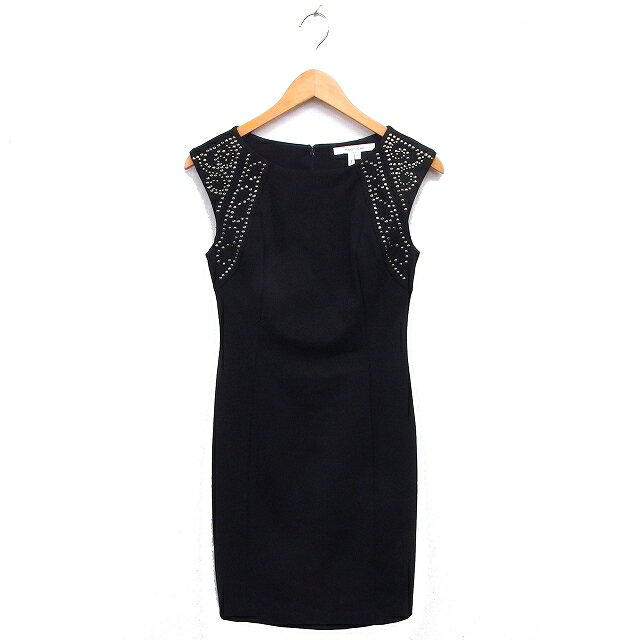 【中古】マックスアンドクレオ maxandcleo ドレス スタッズ フレンチスリーブ ワンピース タイト ひざ丈 ボートネック 半袖 2 黒 ブラック /NT32 レディース 【ベクトル 古着】 250807