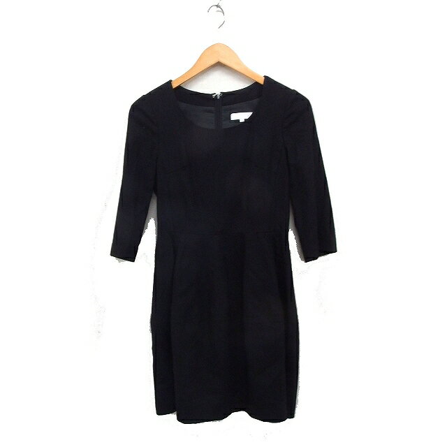【中古】アクアガール aquagirl フレア ワンピース ひざ丈 7分袖 無地 ウール 36 ブラック 黒 /FT37 レディース 【ベクトル 古着】 250807