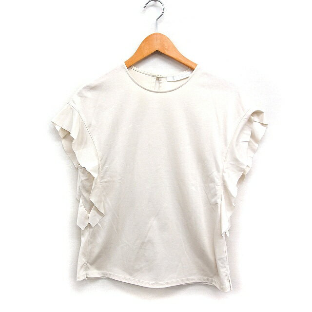【中古】スピック&スパン Spick&Span フリル カットソー Tシャツ フレンチスリーブ 丸首 無地 オフホワイト 白 /FT19 レディース 【ベクトル 古着】 250813