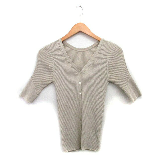 【中古】リリーブラウン Lily Brown リブ ニット カーディガン 五分袖 Vネック ラメ ワンサイズ ベージュ /KT22 レディース 【ベクトル 古着】 250830(4)