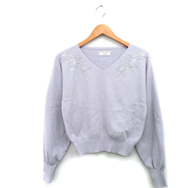 【中古】ノエラ Noela ニット セーター 長袖 ビジュー Vネック グレー 灰 /KT32 レディース 【ベクトル 古着】 250823