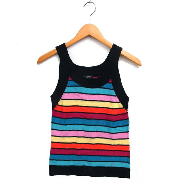 【中古】ソニア ソニアリキエル SONIA SONIA RYKIEL ボーダー ニット タンクトップ リブ コットン 綿 38 黒 ブラック /NT30 レディース 【ベクトル 古着】 250905